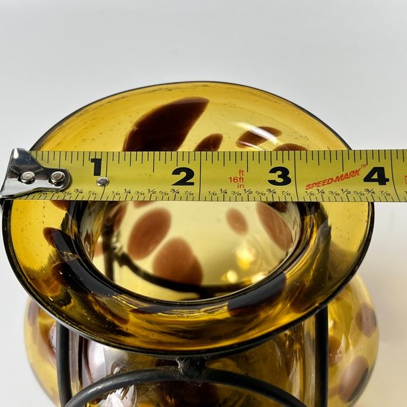 Vtg Handblown Caged Art Glass Candle Holder Vase Brutalist Wrought Iron Mexico - Picture 12 of 12